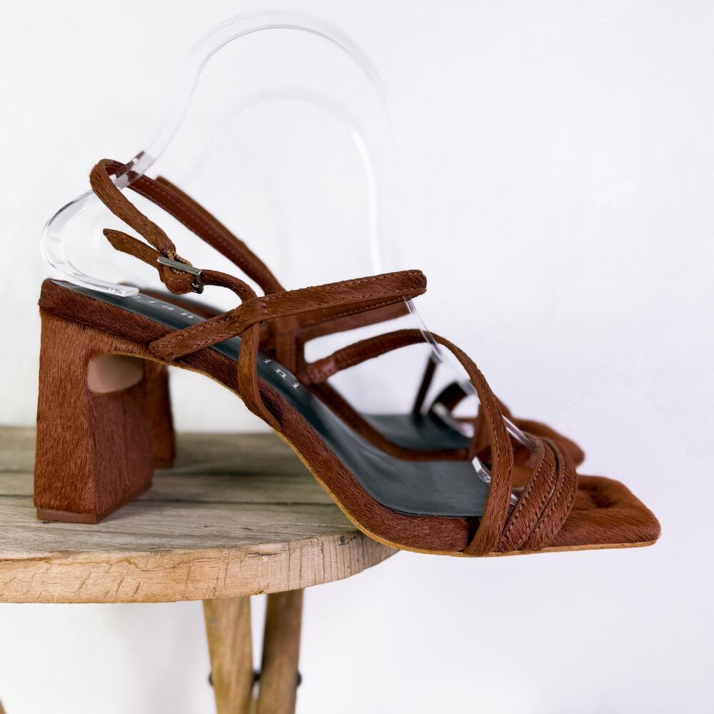 Gianni Bini Western Rosie Calf Hair Strappy Block Heels Sandals Brown sz 8.5 NEW
